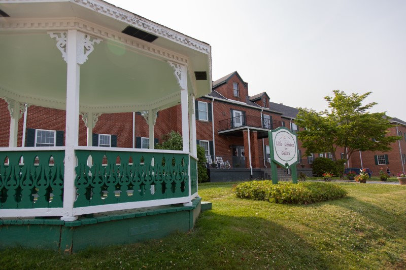 The gazebo and front exterior of a building at Life Center of Galax